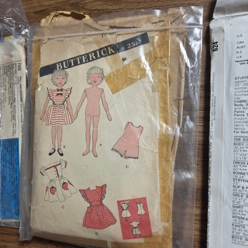 Vintage Lot Doll Sewing Pattern Vogue 624 McCall's 7222 Butterick Du Barry 5972